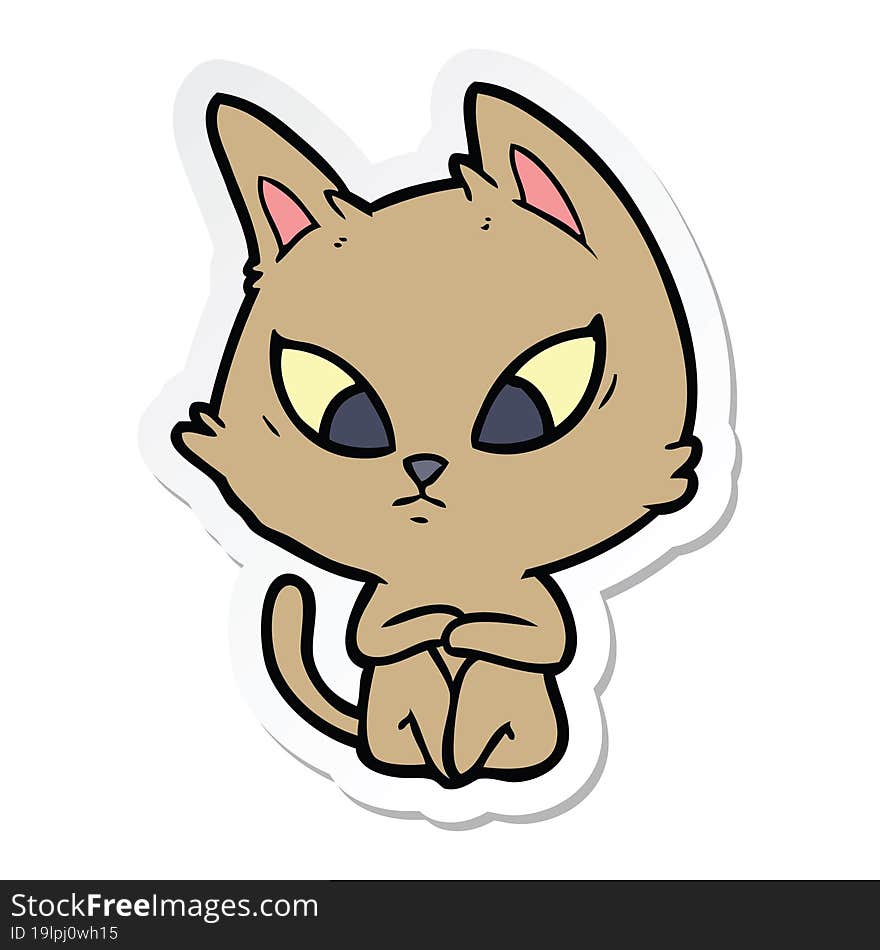 sticker of a confused cartoon cat