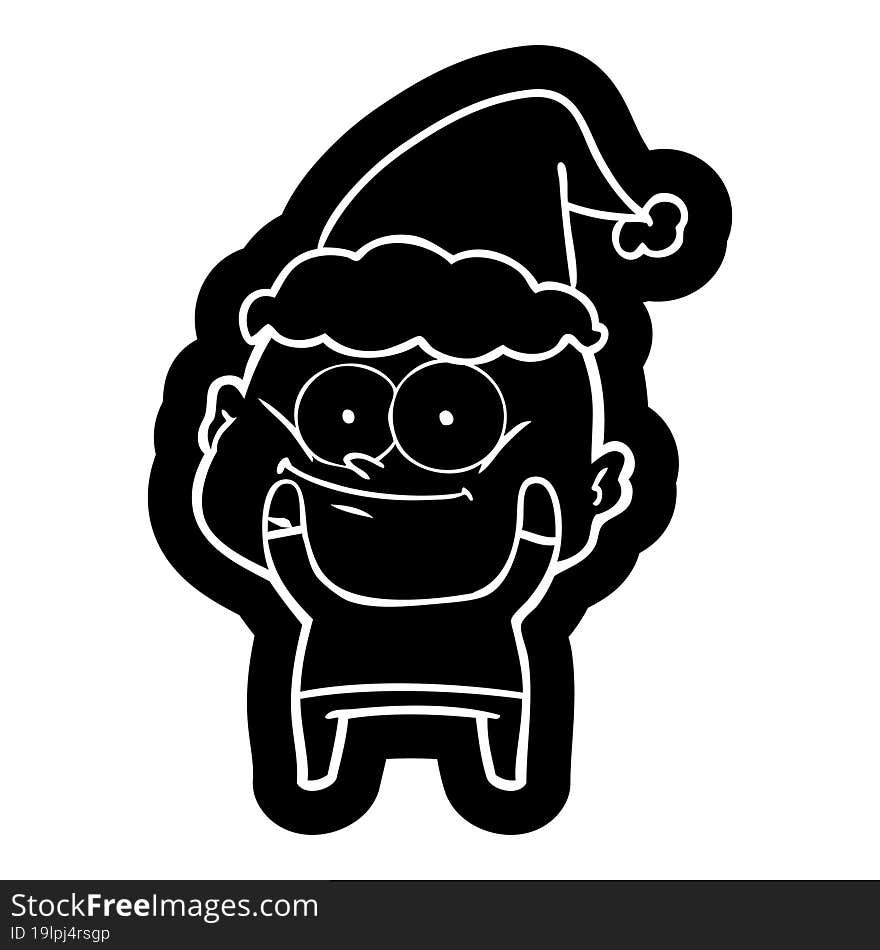 quirky cartoon icon of a bald man staring wearing santa hat