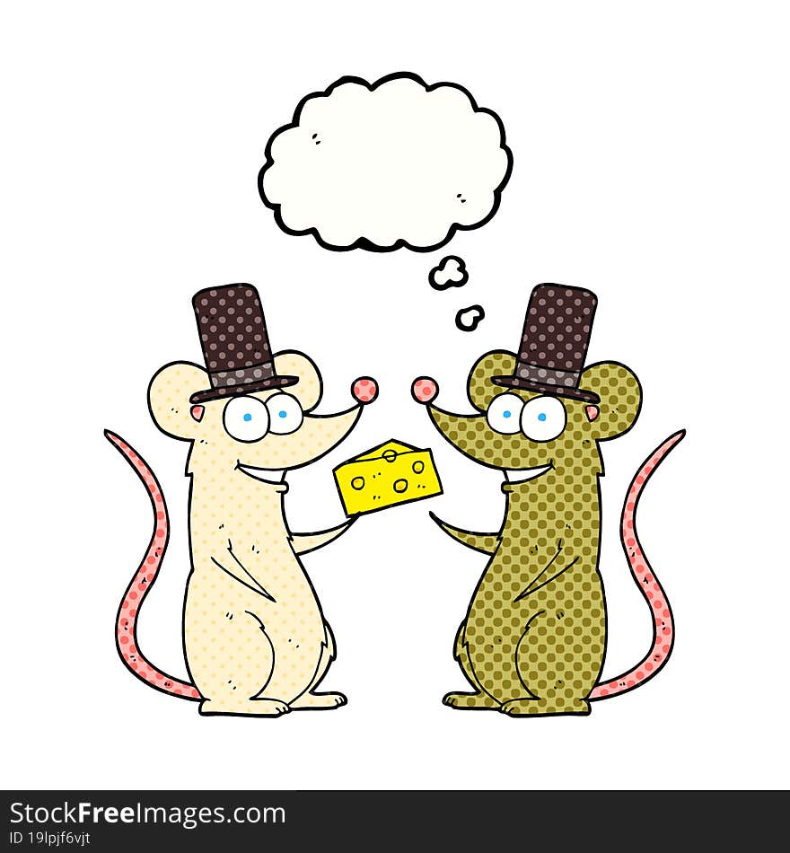 freehand drawn thought bubble cartoon mice with cheese