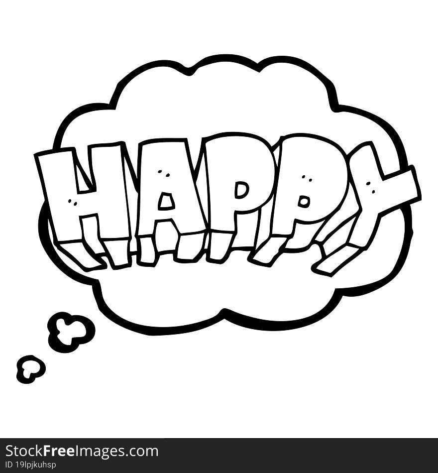 thought bubble cartoon word happy