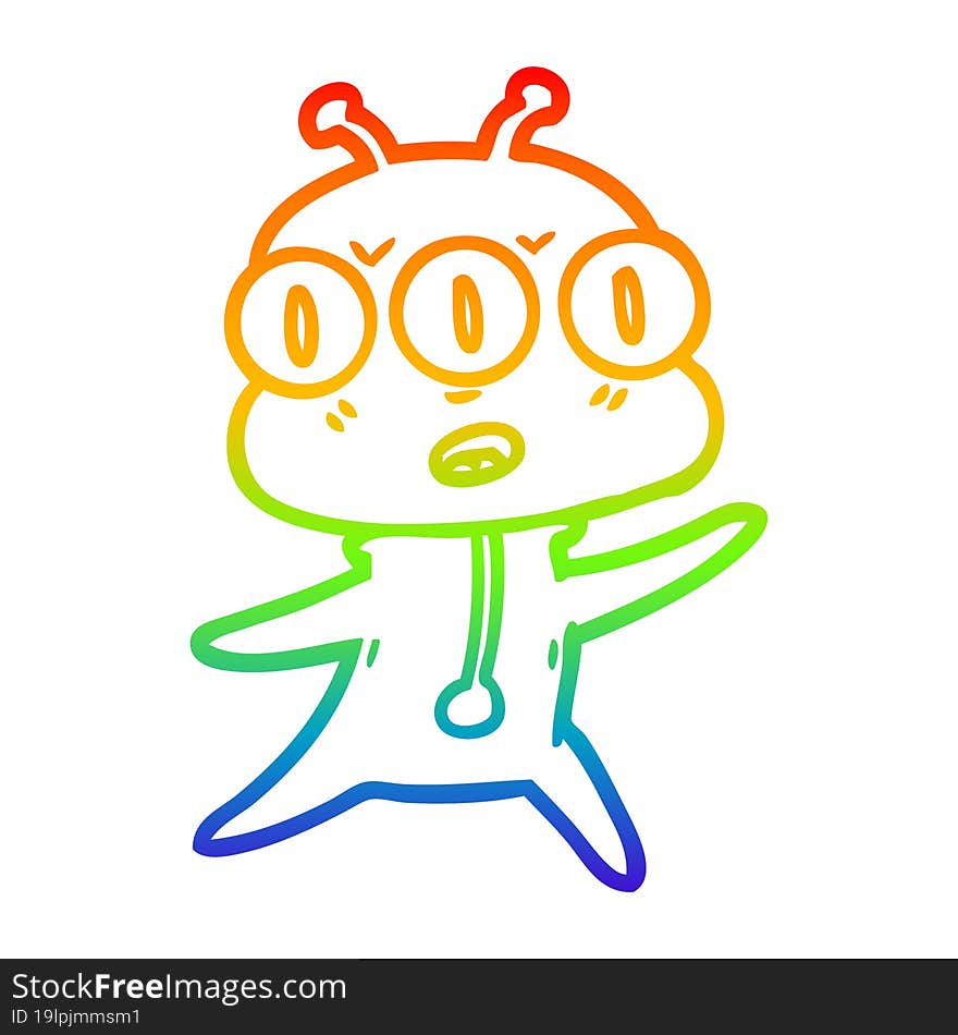 rainbow gradient line drawing cartoon three eyed alien