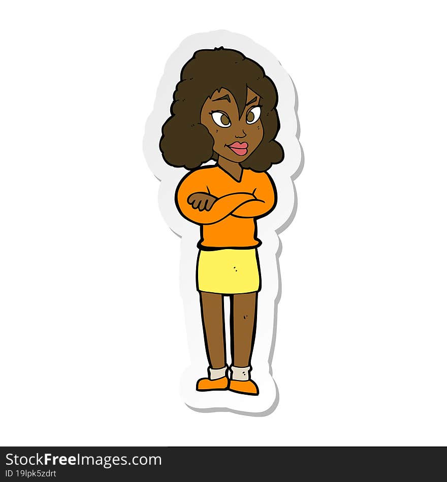 Sticker Of A Cartoon Woman With Crossed Arms