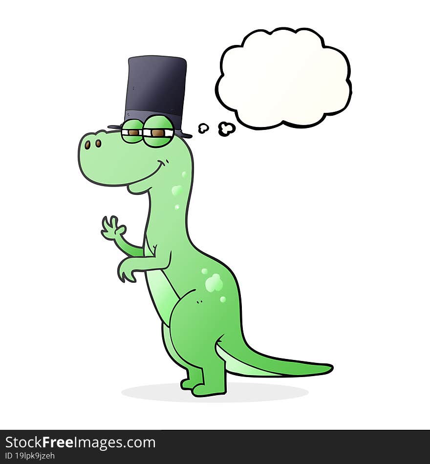 thought bubble cartoon dinosaur wearing top hat