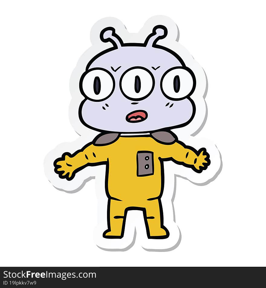 sticker of a cartoon three eyed alien