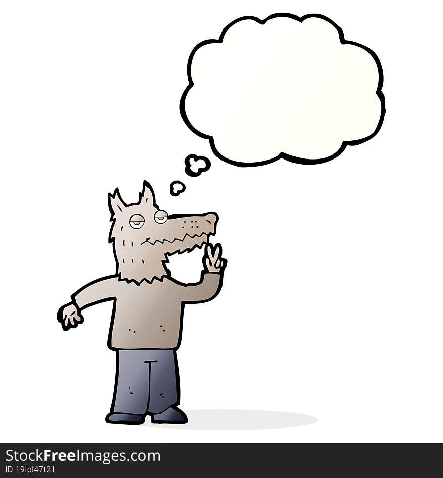 Cartoon Happy Wolf Man With Thought Bubble