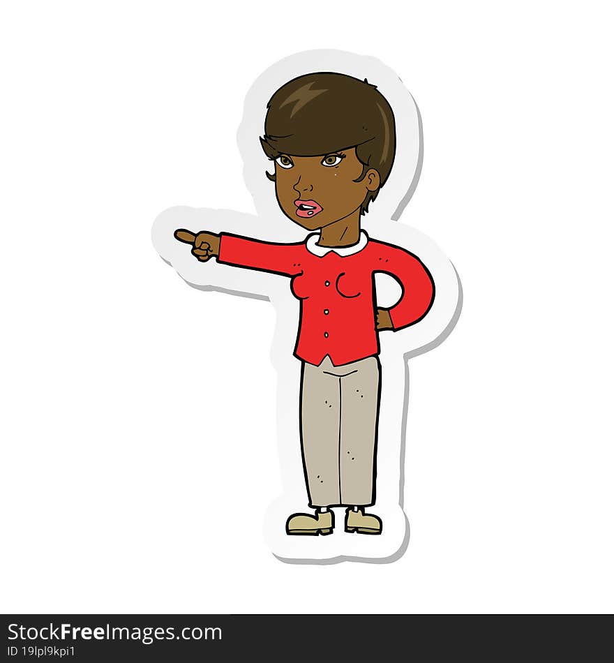 Sticker Of A Cartoon Woman Pointing Finger Of Blame