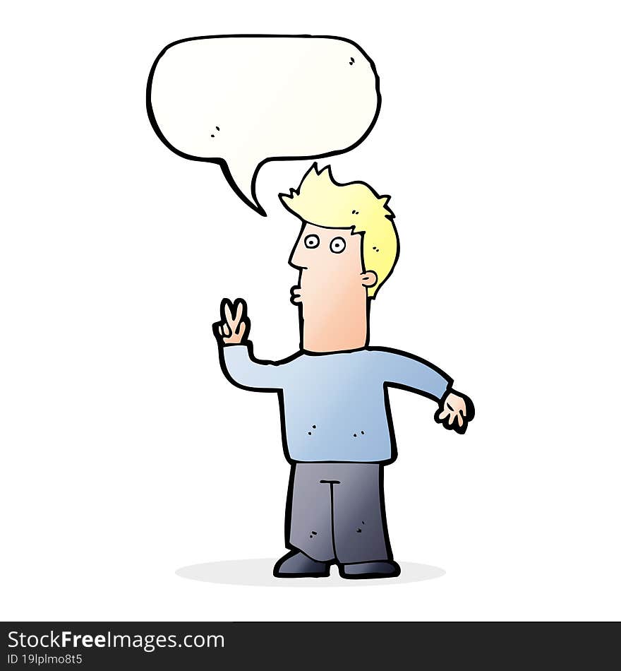 Cartoon Man Signalling With Hand With Speech Bubble