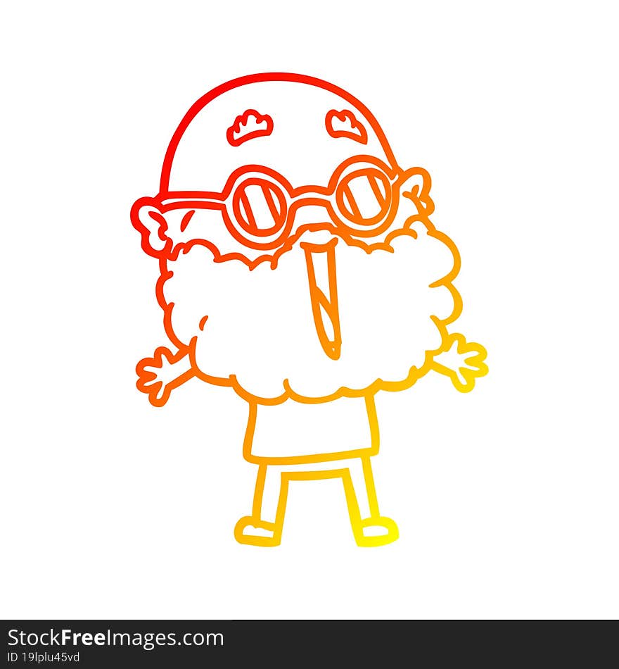 Warm Gradient Line Drawing Cartoon Joyful Man With Beard