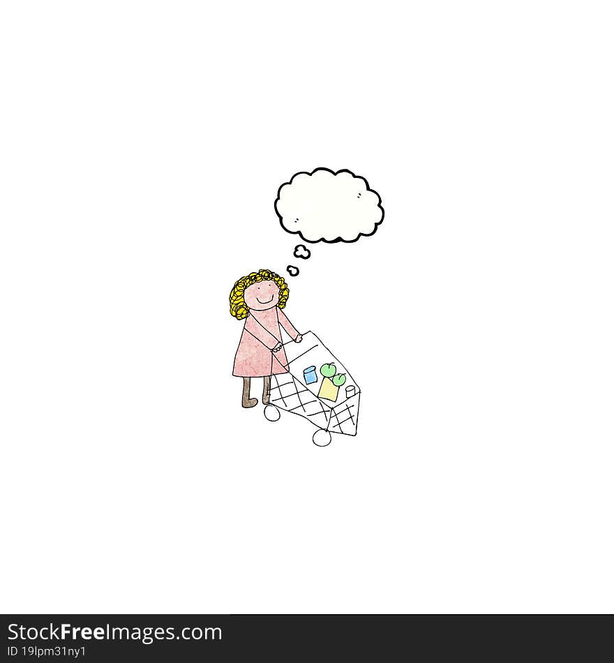 child\'s drawing of a woman shopping