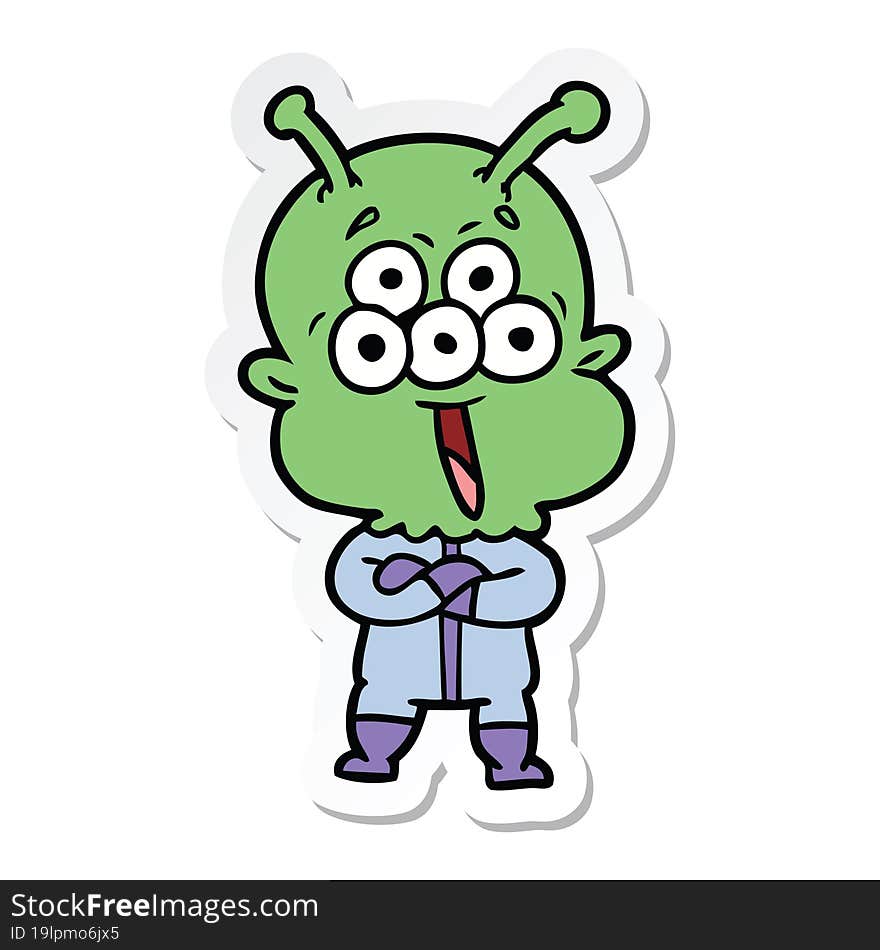 sticker of a happy cartoon alien