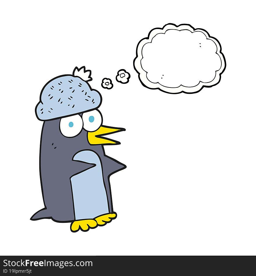 freehand drawn thought bubble cartoon penguin