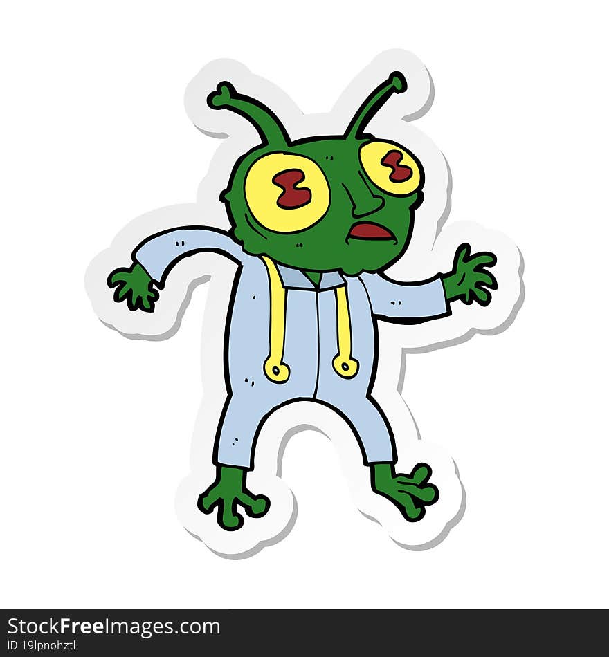 sticker of a cartoon alien spaceman