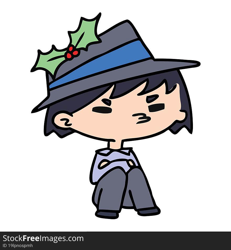 hand drawn christmas cartoon of kawaii boy