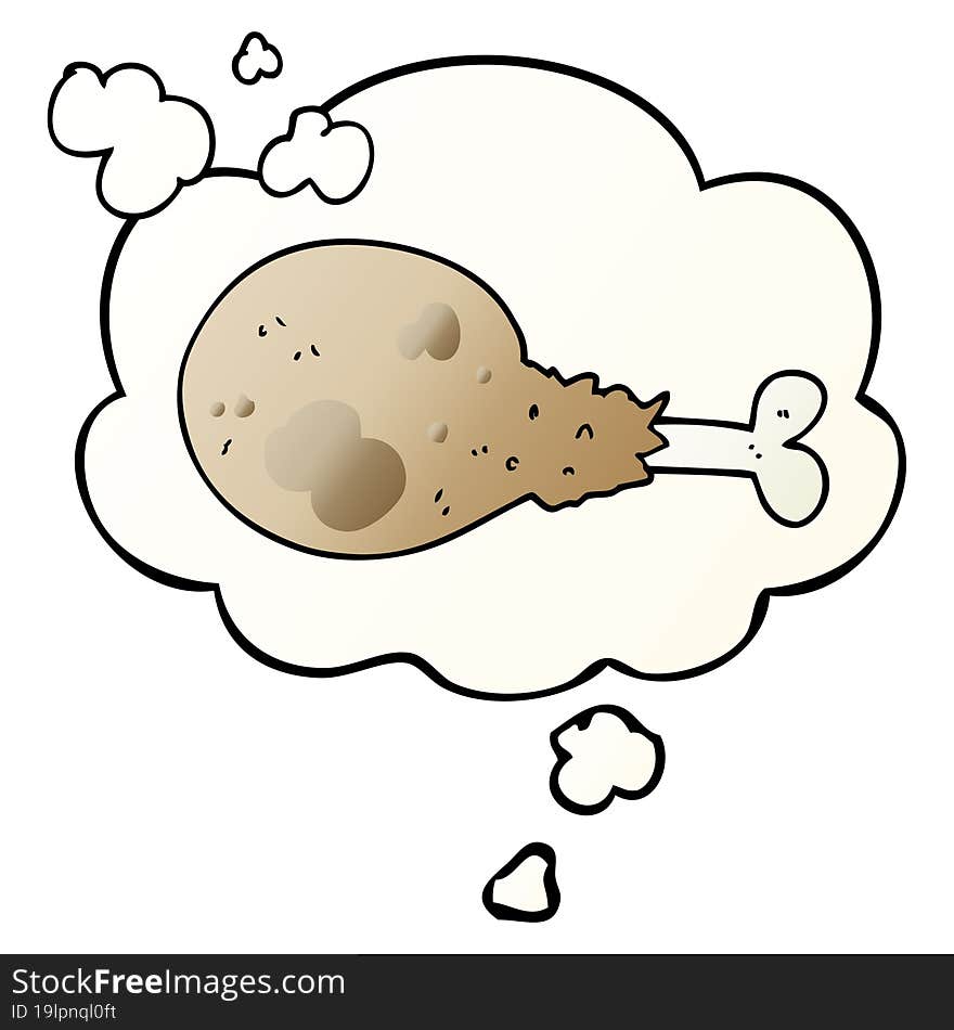 cartoon cooked chicken leg with thought bubble in smooth gradient style