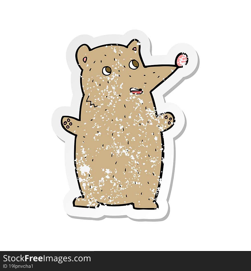 Retro Distressed Sticker Of A Funny Cartoon Bear