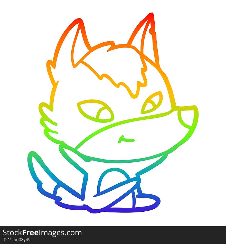 rainbow gradient line drawing friendly cartoon wolf