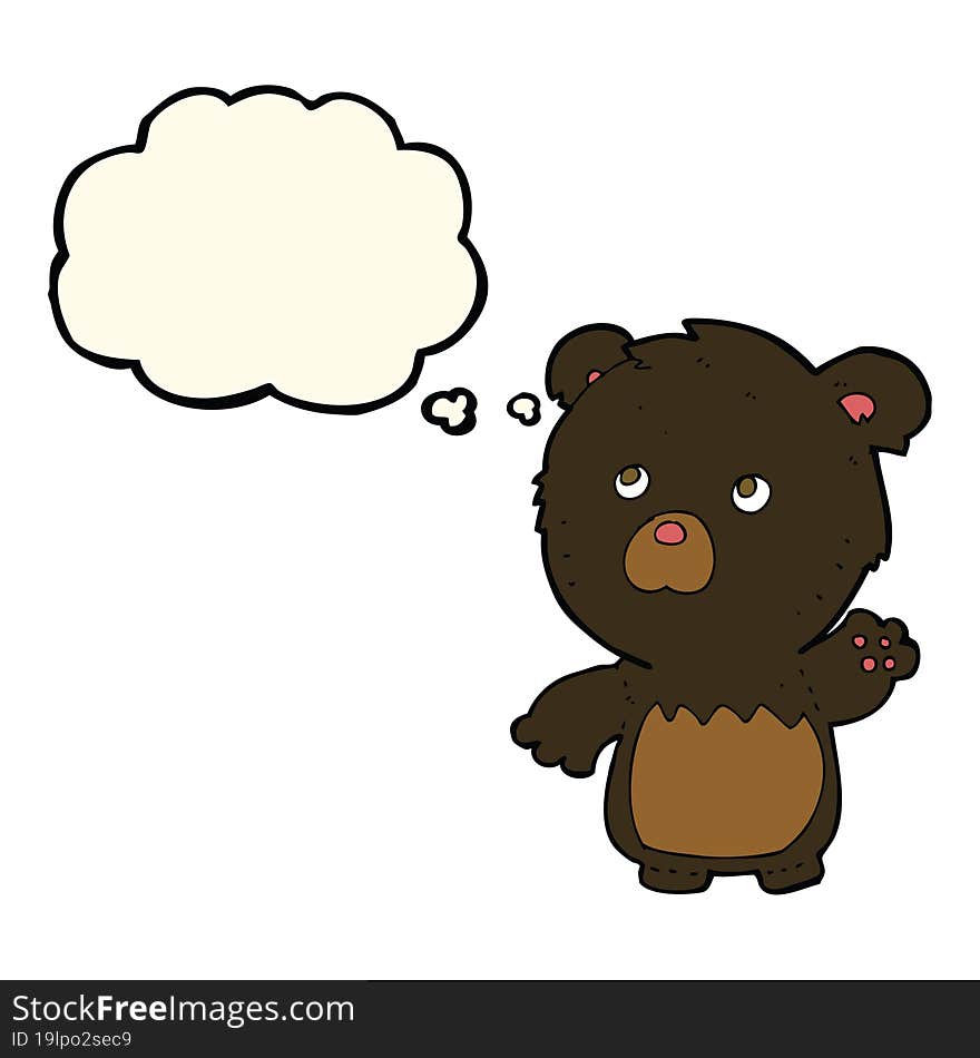 cartoon black teddy bear with thought bubble