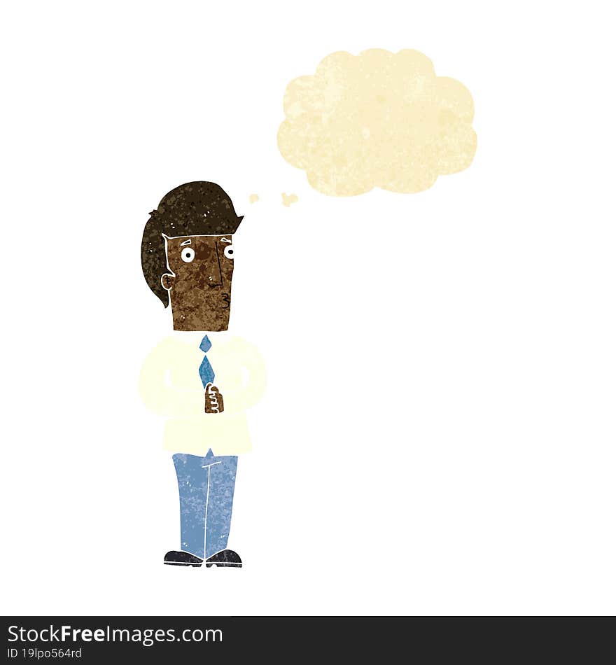 cartoon nervous man with thought bubble