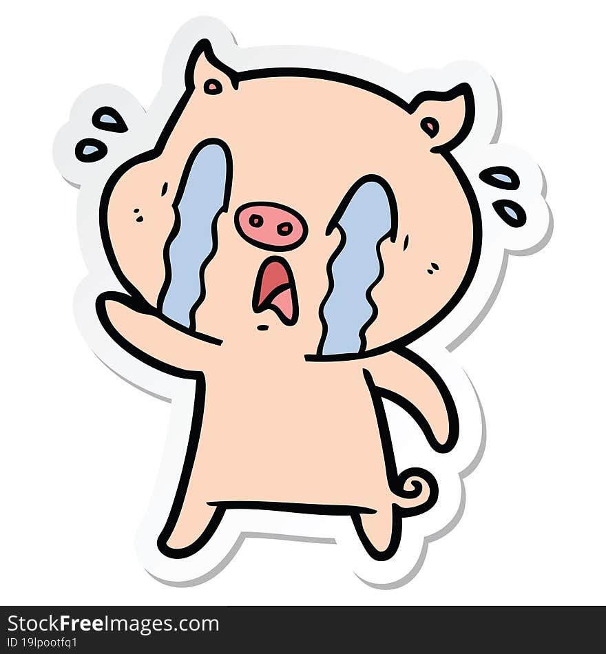 sticker of a crying pig cartoon