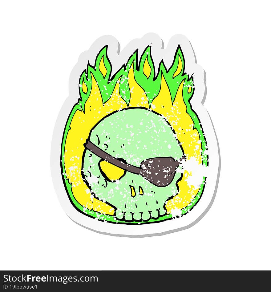 retro distressed sticker of a cartoon skull with eye patch