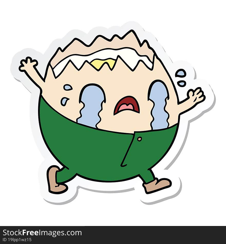 sticker of a humpty dumpty cartoon egg man crying