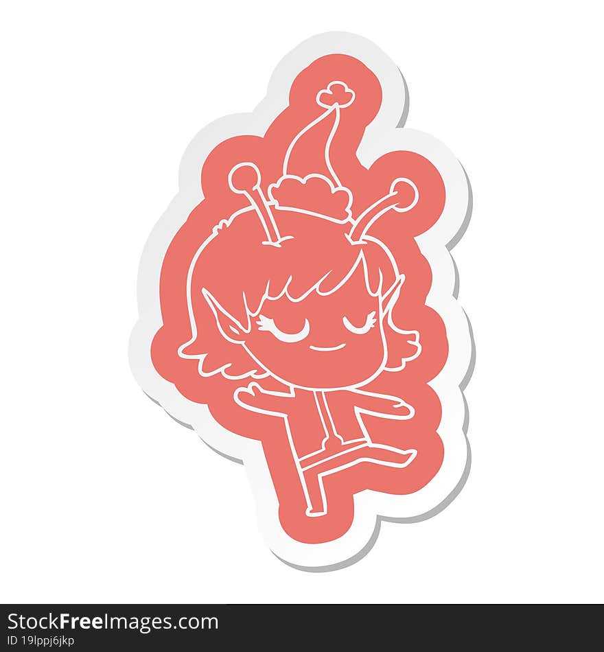 smiling alien girl cartoon  sticker of a wearing santa hat