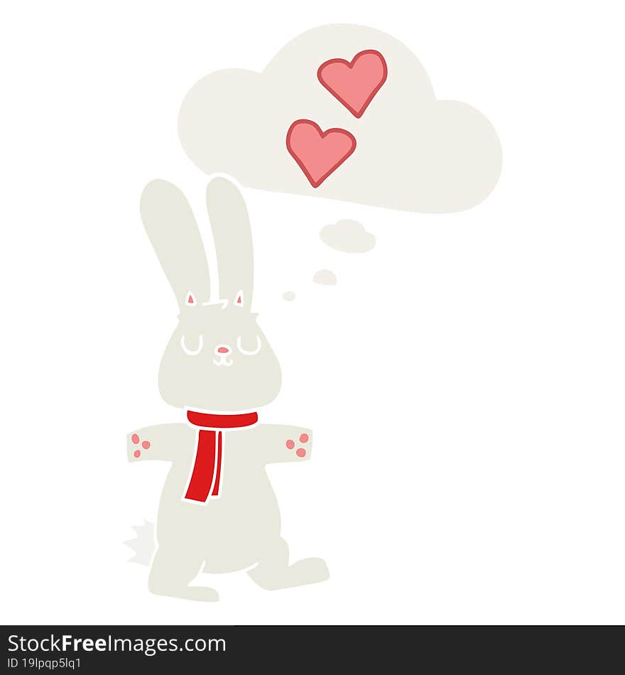 cartoon rabbit in love and thought bubble in retro style