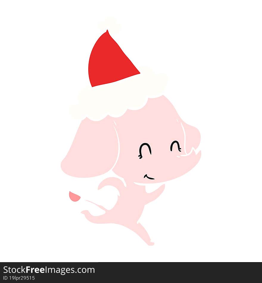 cute flat color illustration of a elephant wearing santa hat