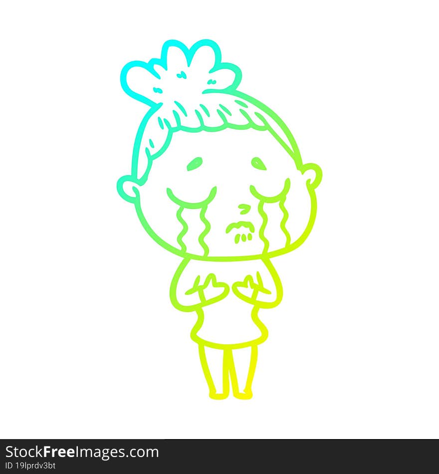 cold gradient line drawing cartoon crying woman