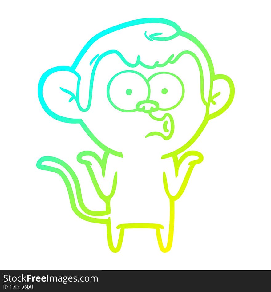 cold gradient line drawing cartoon confused monkey