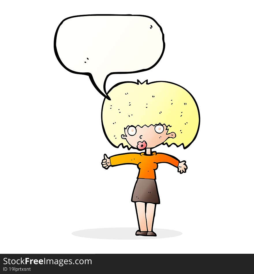 cartoon woman giving thumbs up symbol with speech bubble