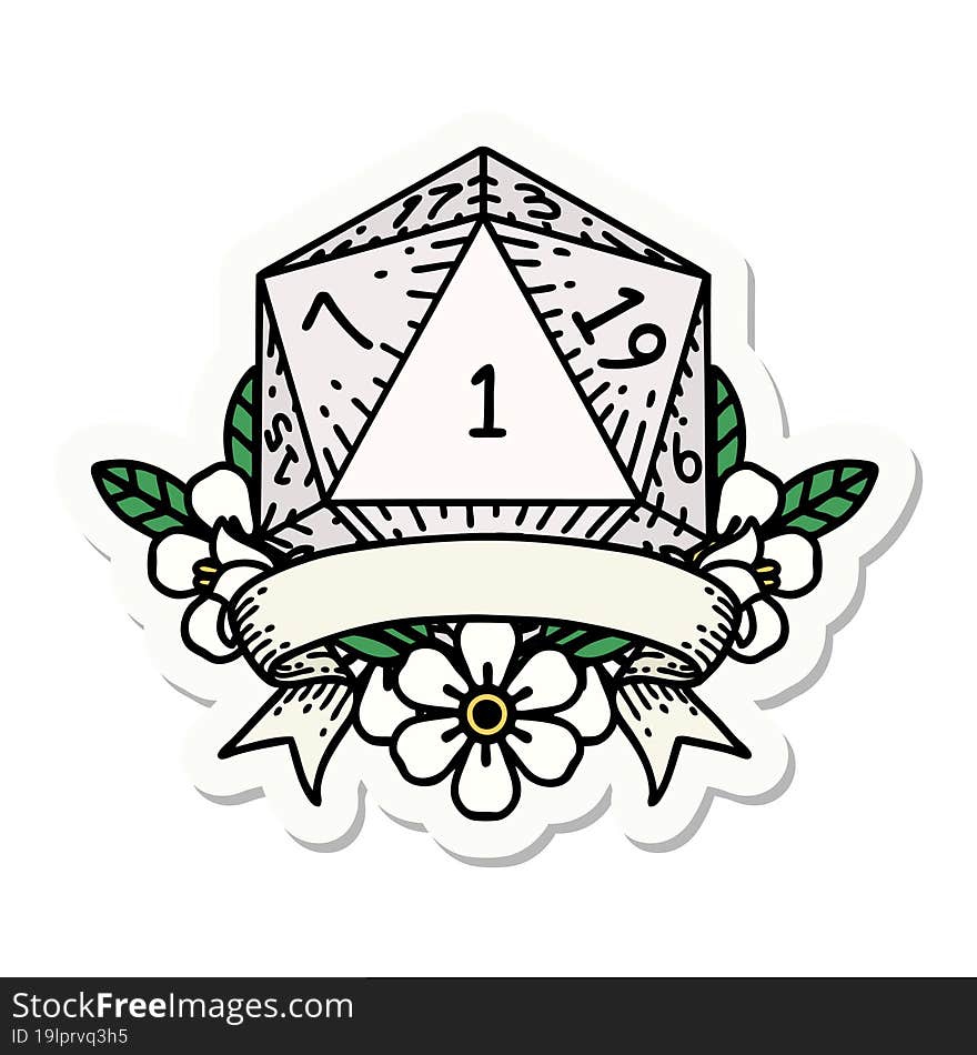 natural one d20 dice roll sticker