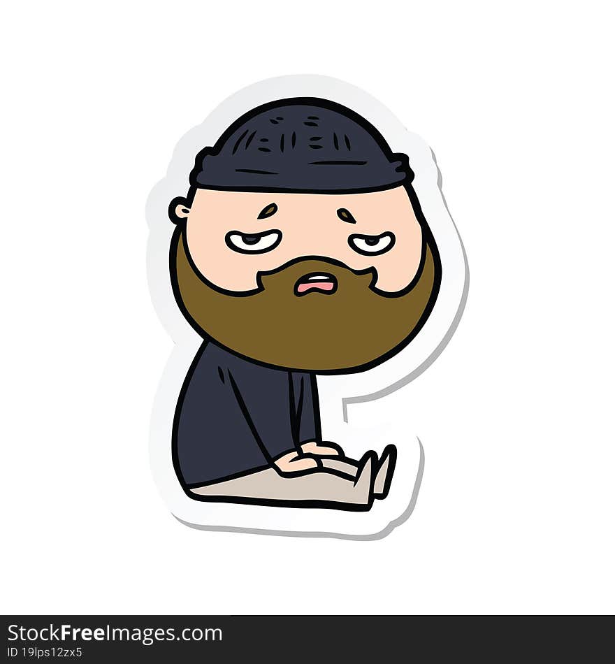 Sticker Of A Cartoon Worried Man With Beard