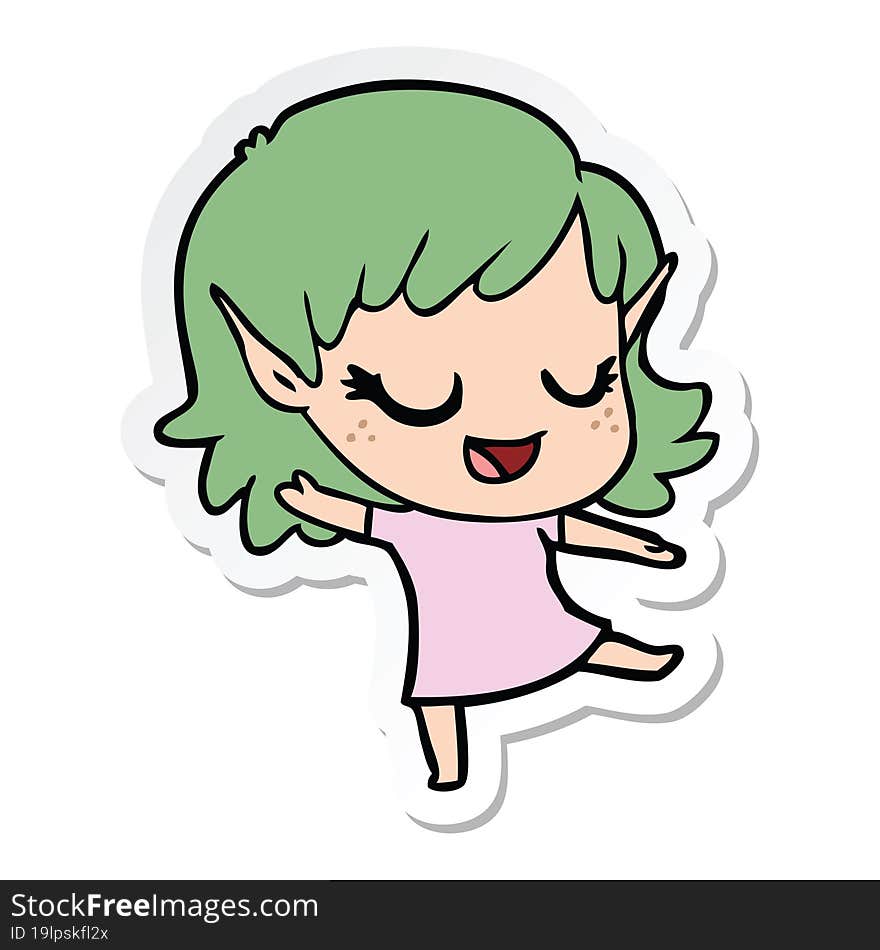 sticker of a happy cartoon elf girl