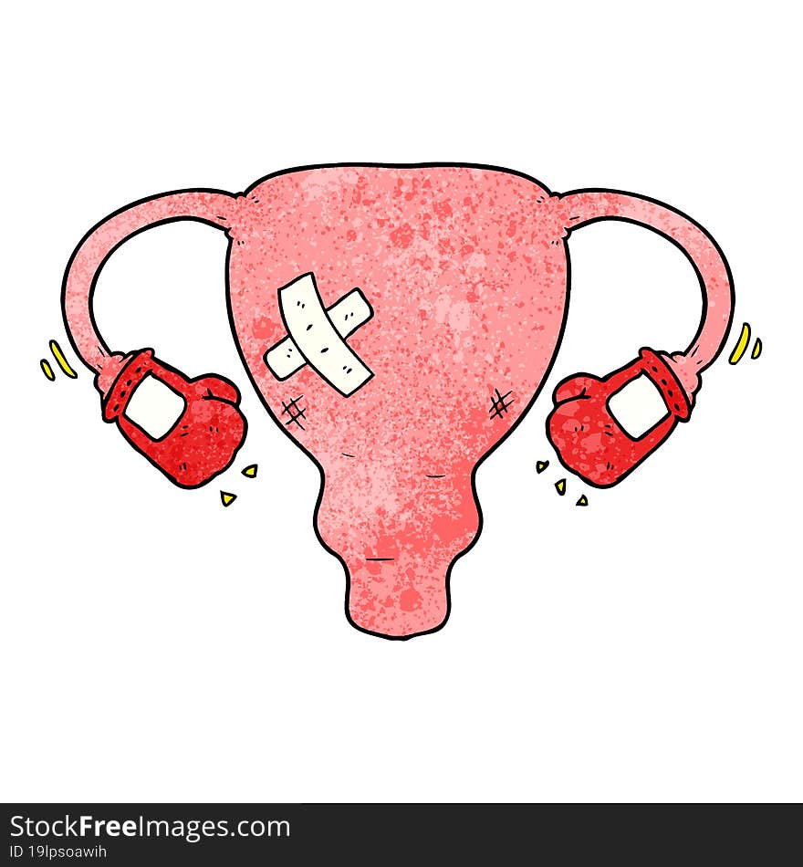 cartoon beat up uterus with boxing gloves. cartoon beat up uterus with boxing gloves