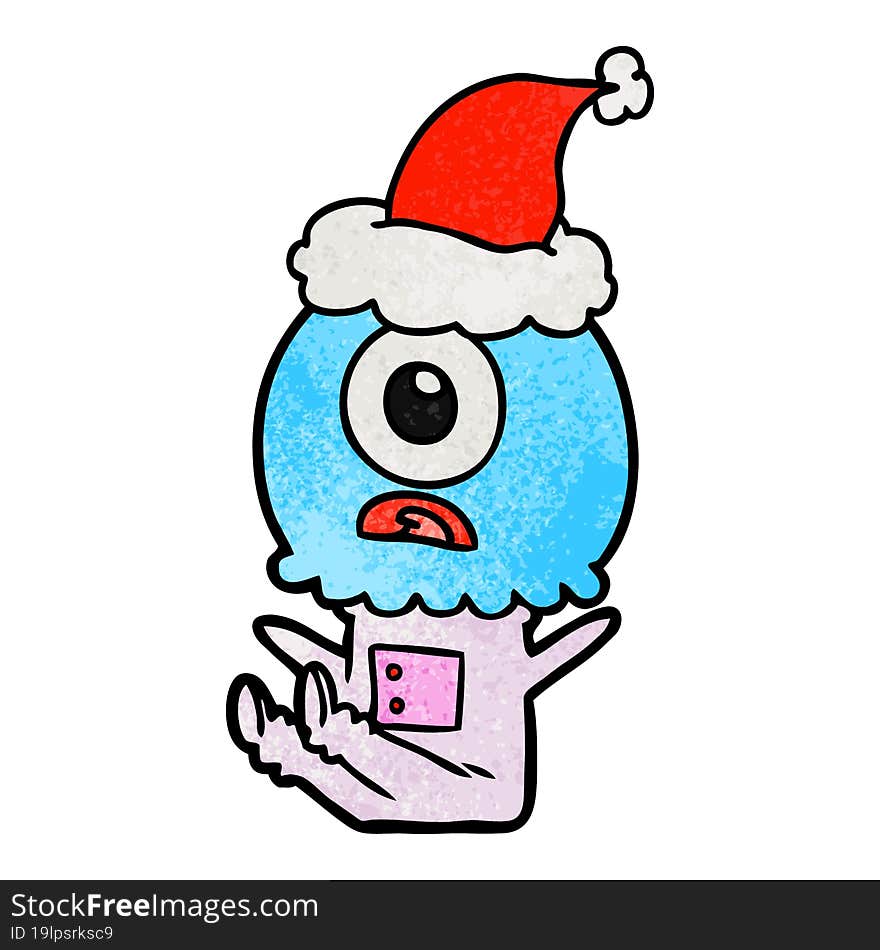 textured cartoon of a cyclops alien spaceman wearing santa hat