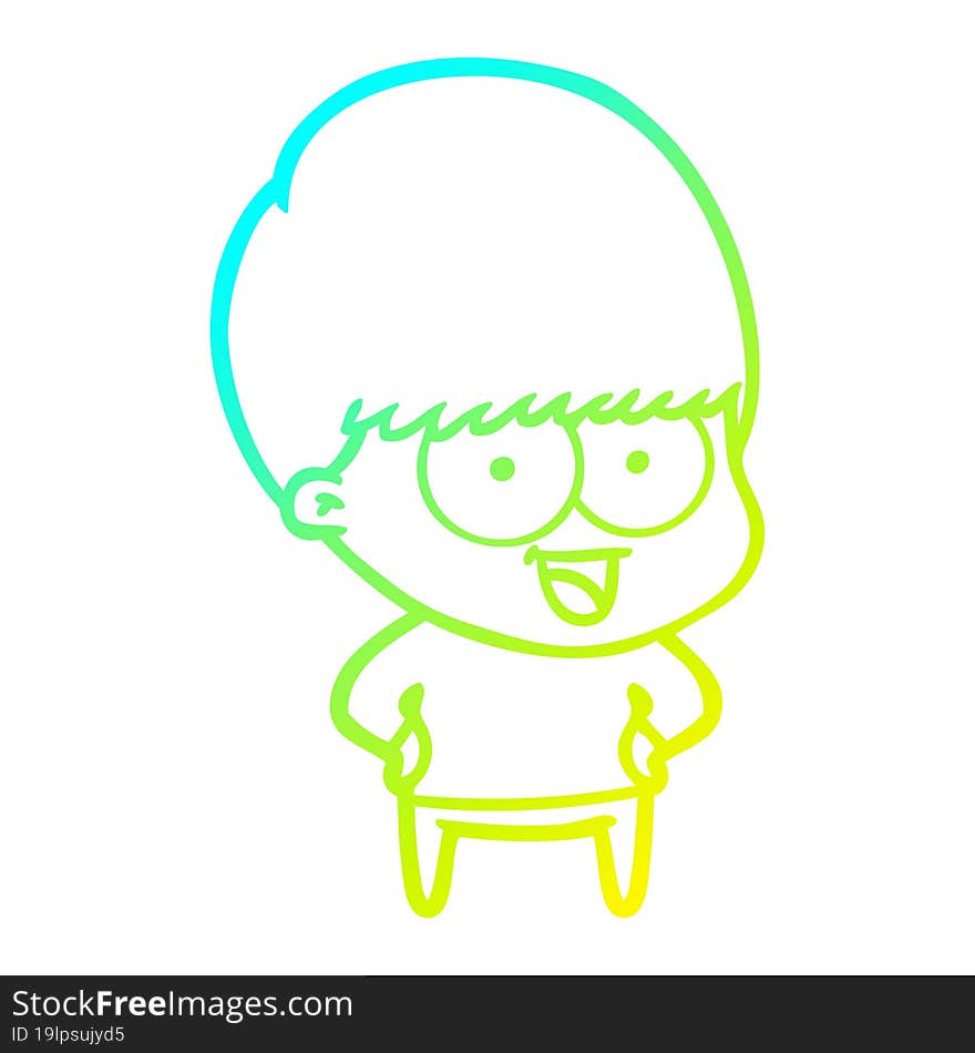 Cold Gradient Line Drawing Happy Cartoon Boy