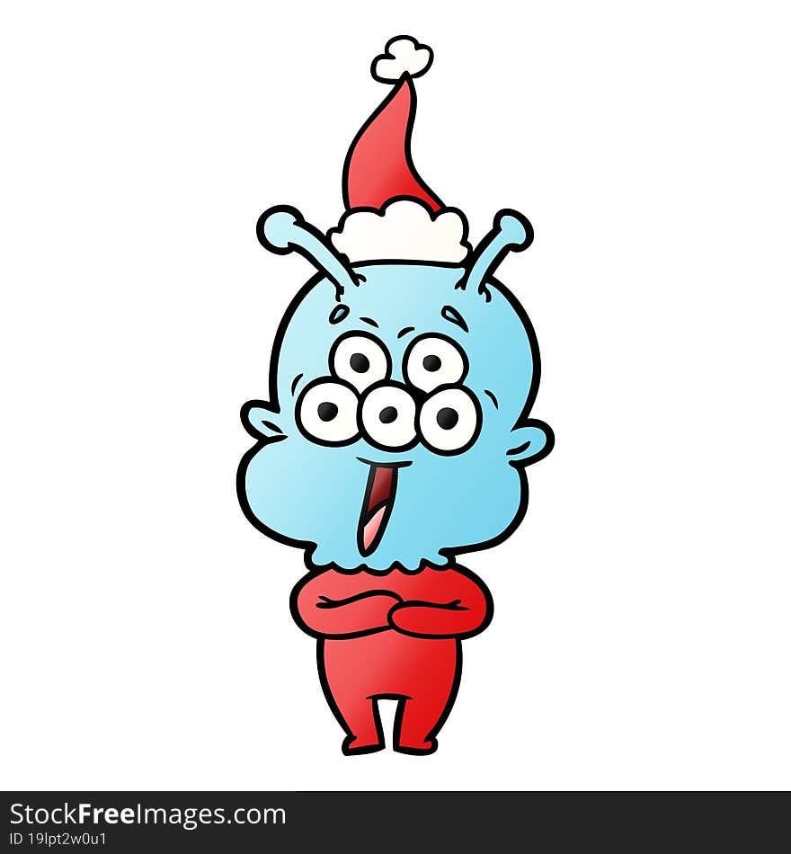 happy gradient cartoon of a alien wearing santa hat