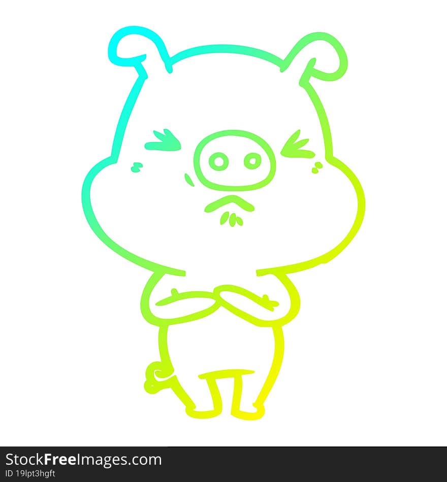 cold gradient line drawing cartoon angry pig