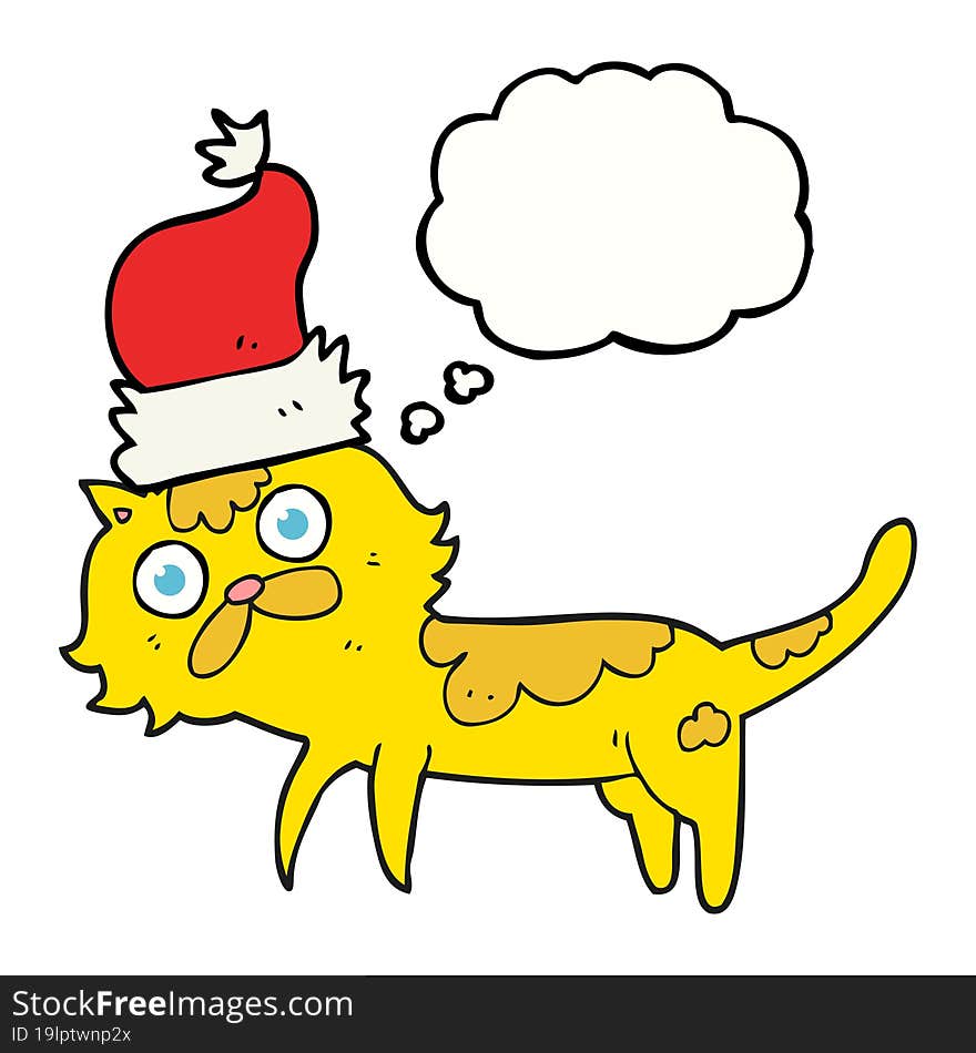 thought bubble cartoon cat wearing christmas hat