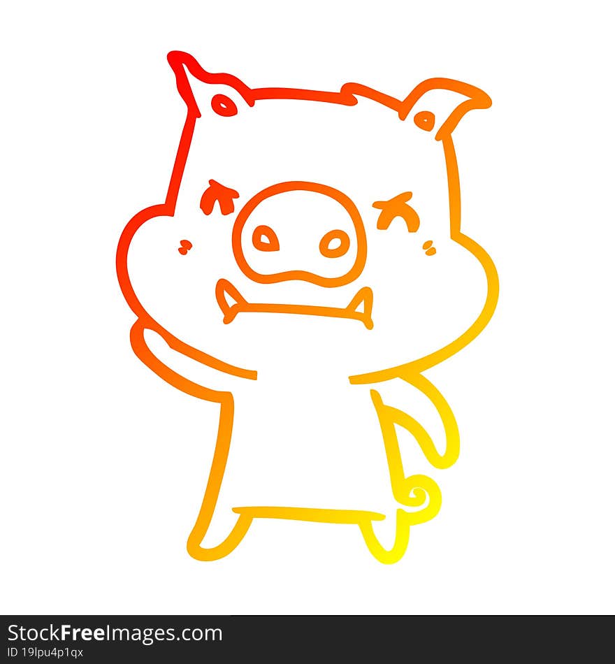 warm gradient line drawing of a angry cartoon pig