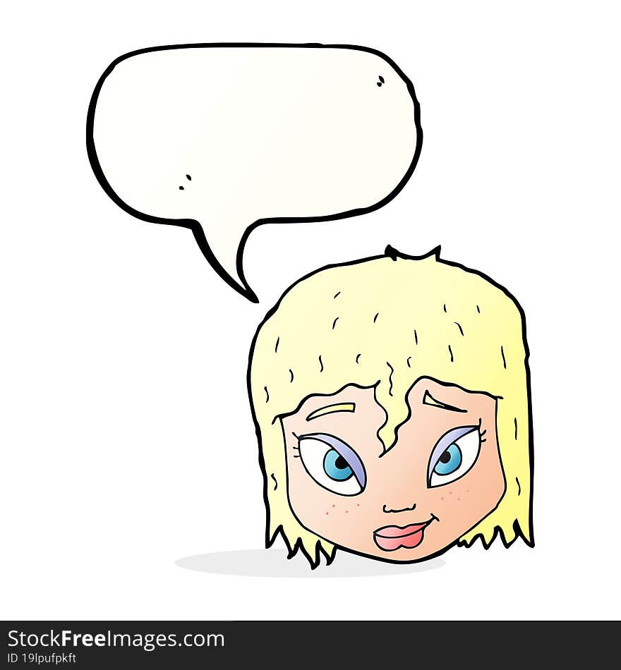 cartoon female face with speech bubble