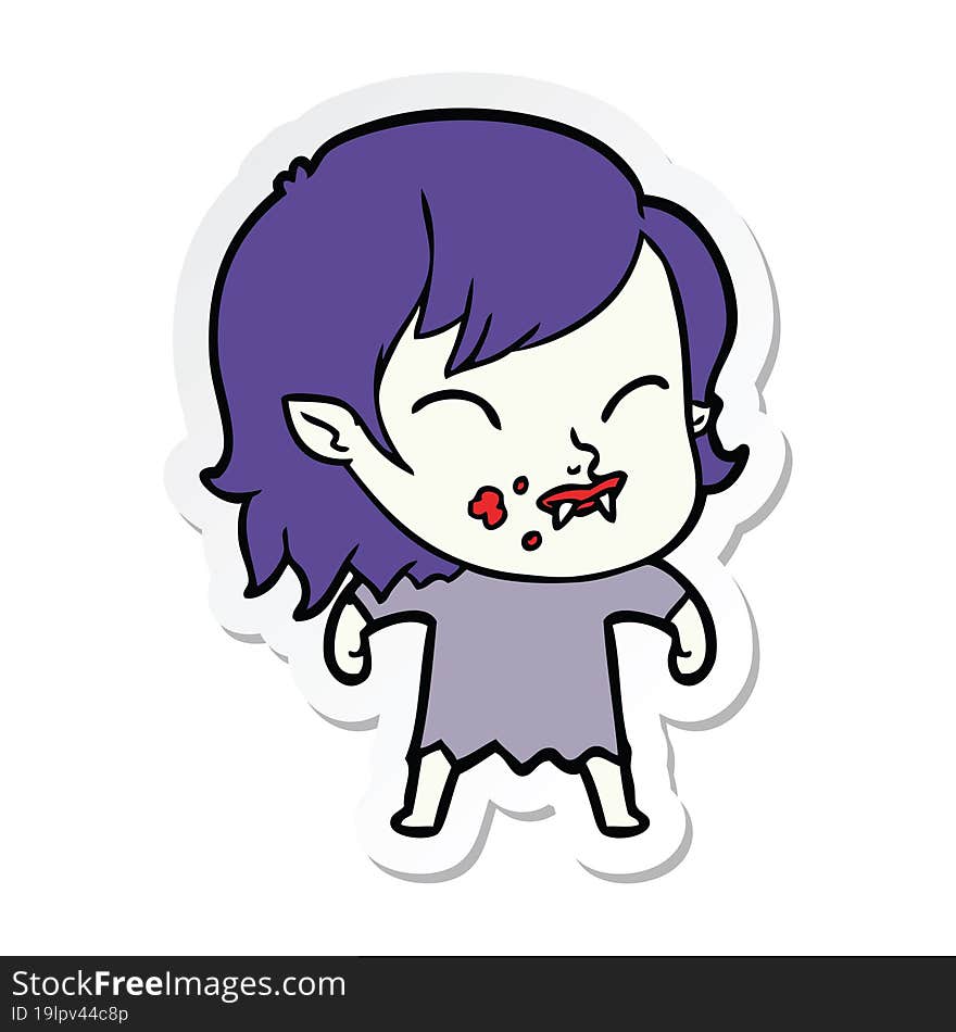 sticker of a cartoon vampire girl with blood on cheek