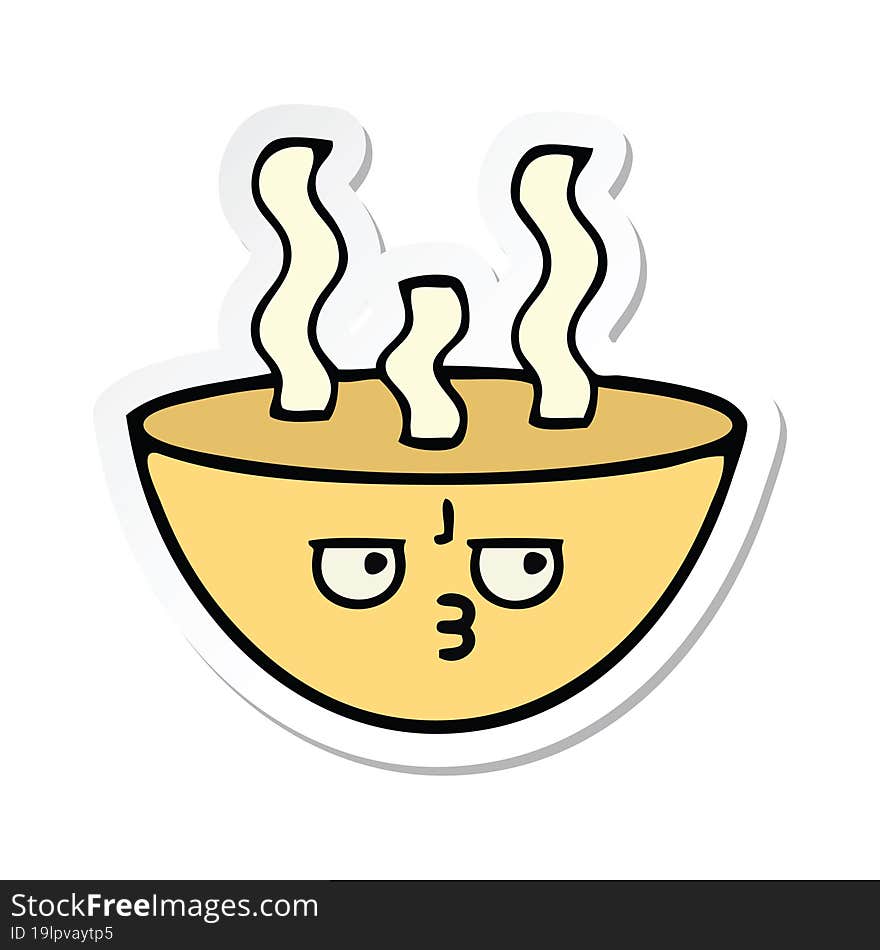 sticker of a cute cartoon bowl of hot soup