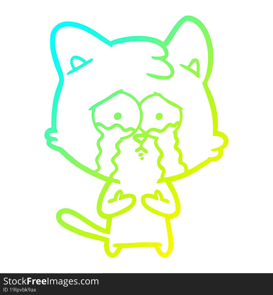 cold gradient line drawing cat crying cartoon