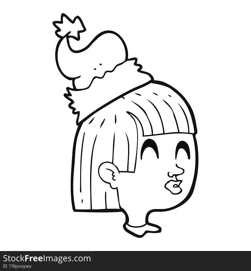 black and white cartoon girl wearing santa hat