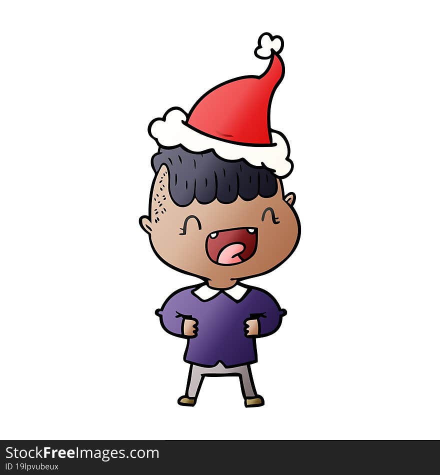 gradient cartoon of a happy boy laughing wearing santa hat