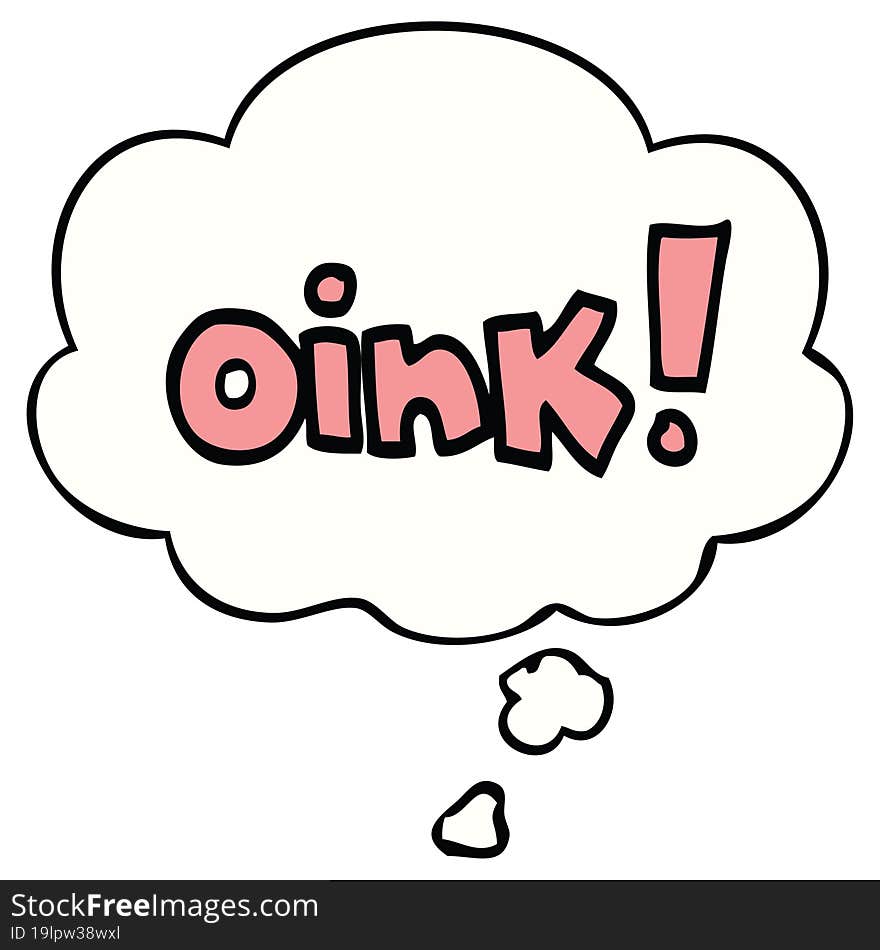 cartoon word oink and thought bubble