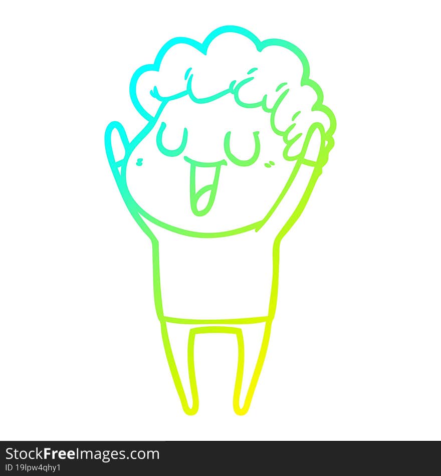 cold gradient line drawing of a laughing cartoon man