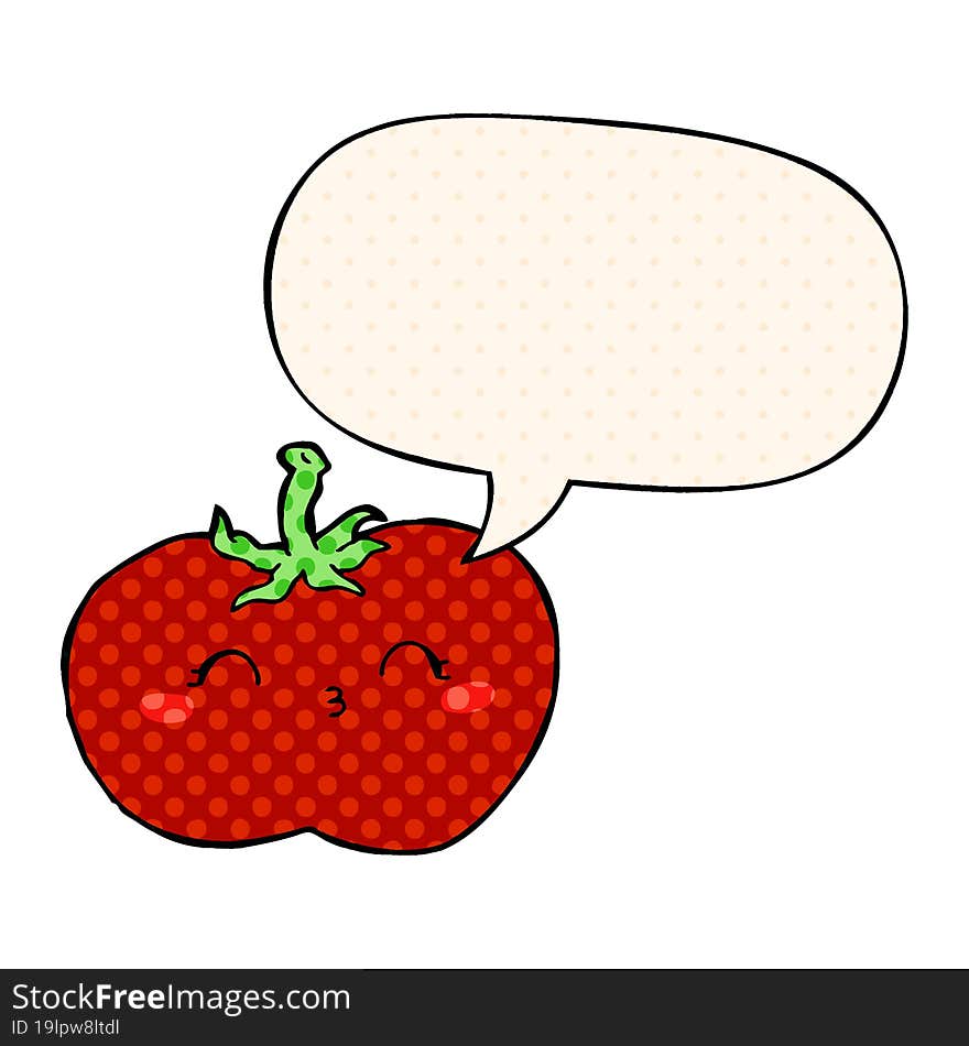 Cartoon Tomato And Speech Bubble In Comic Book Style